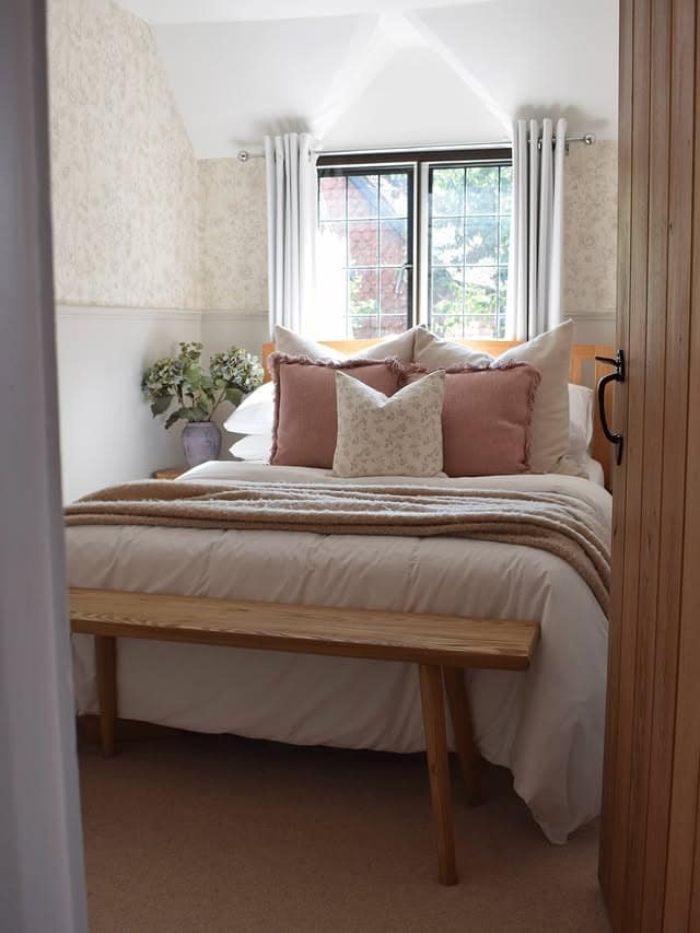 21. Soft Cottage Bedroom in Cream and Blush Accents - small bedroom ideas