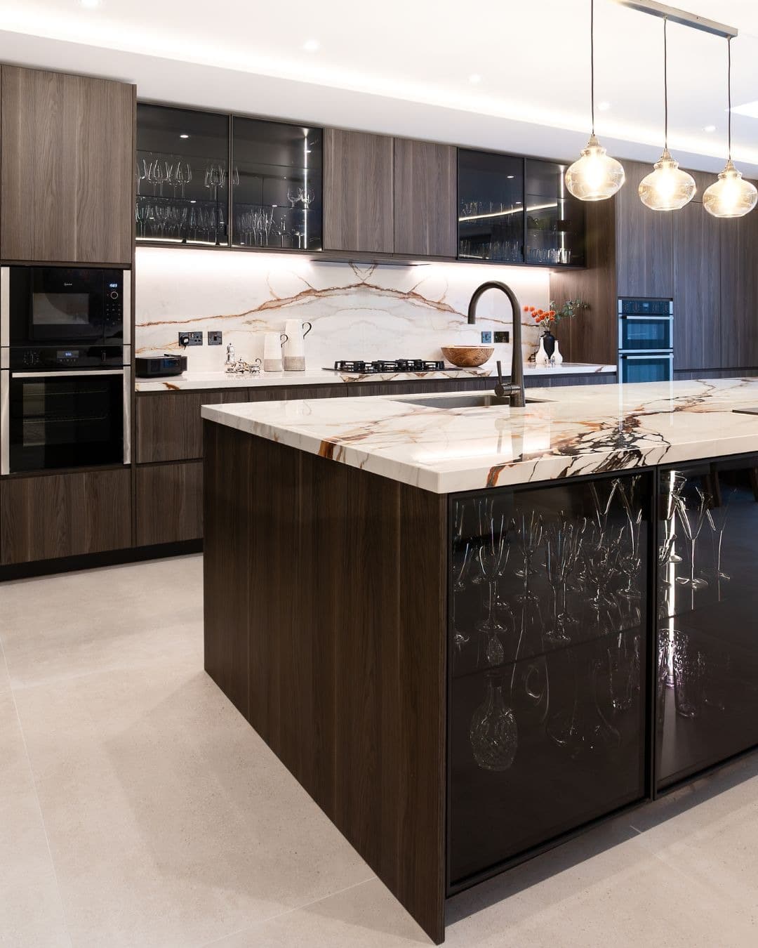 5. Warm Wood Kitchen with Statement Stone Surfaces - beautiful kitchen ideas