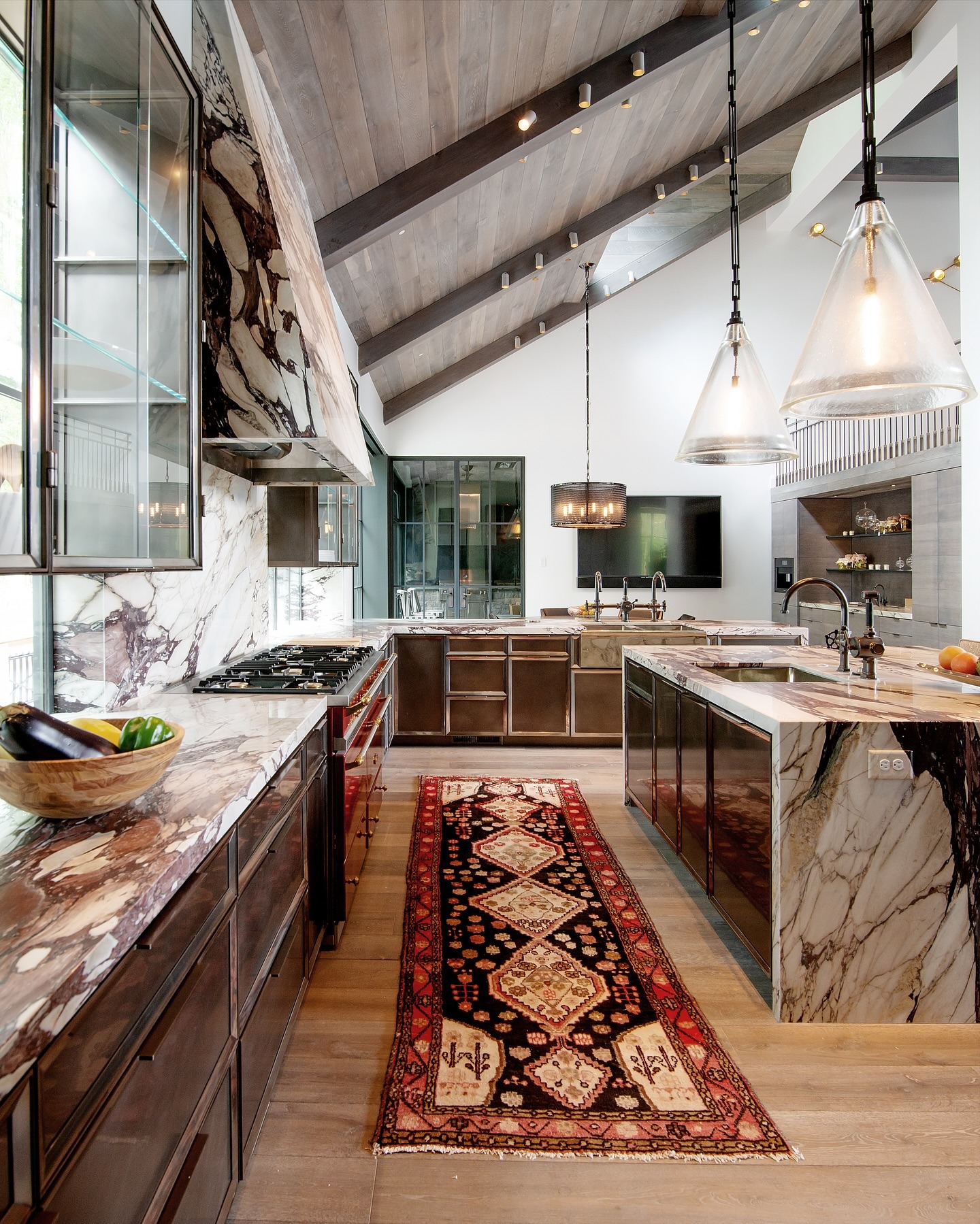 10. Rustic Luxe Kitchen with Bold Marble Features - beautiful kitchen ideas