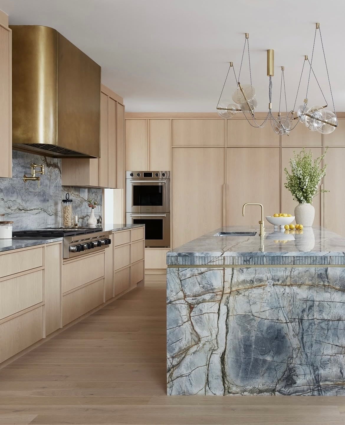 15. Minimal Wood Kitchen with Statement Stone Island - beautiful kitchen ideas