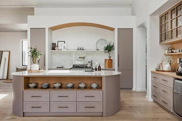 17. Soft Contemporary Kitchen with Fluted Island Detail - beautiful kitchen ideas