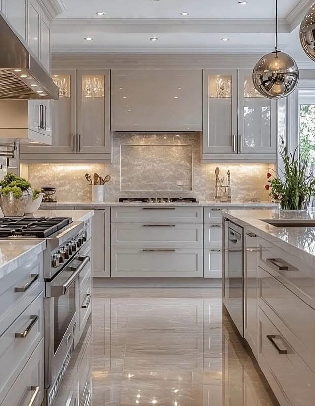 21. Polished White Kitchen with Subtle Marble Glow - beautiful kitchen ideas