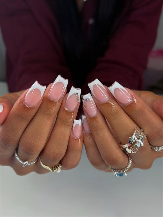 1. Classic Square French Tips in Soft Pink and White - nail ideas for short nails