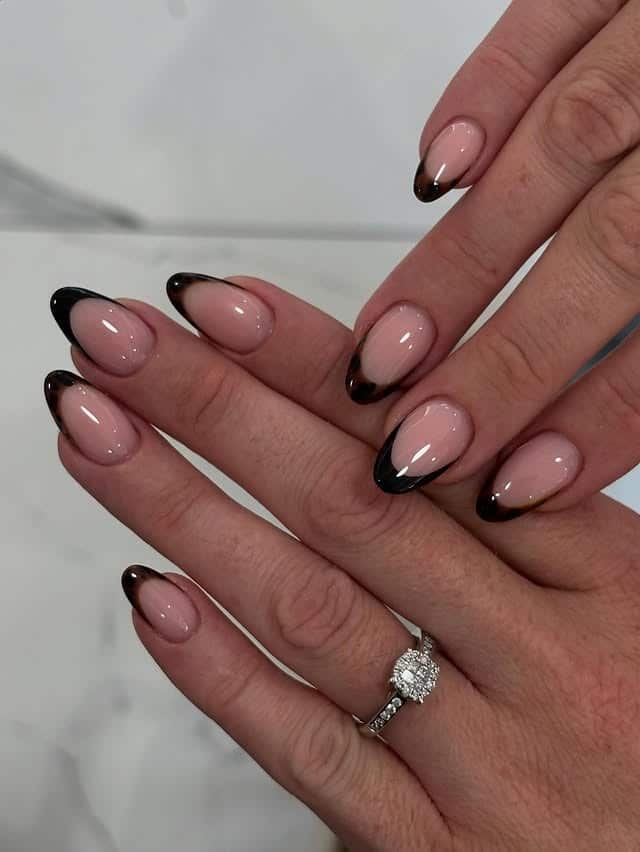 5. Almond French Tips in Nude and Deep Black - nail ideas for short nails