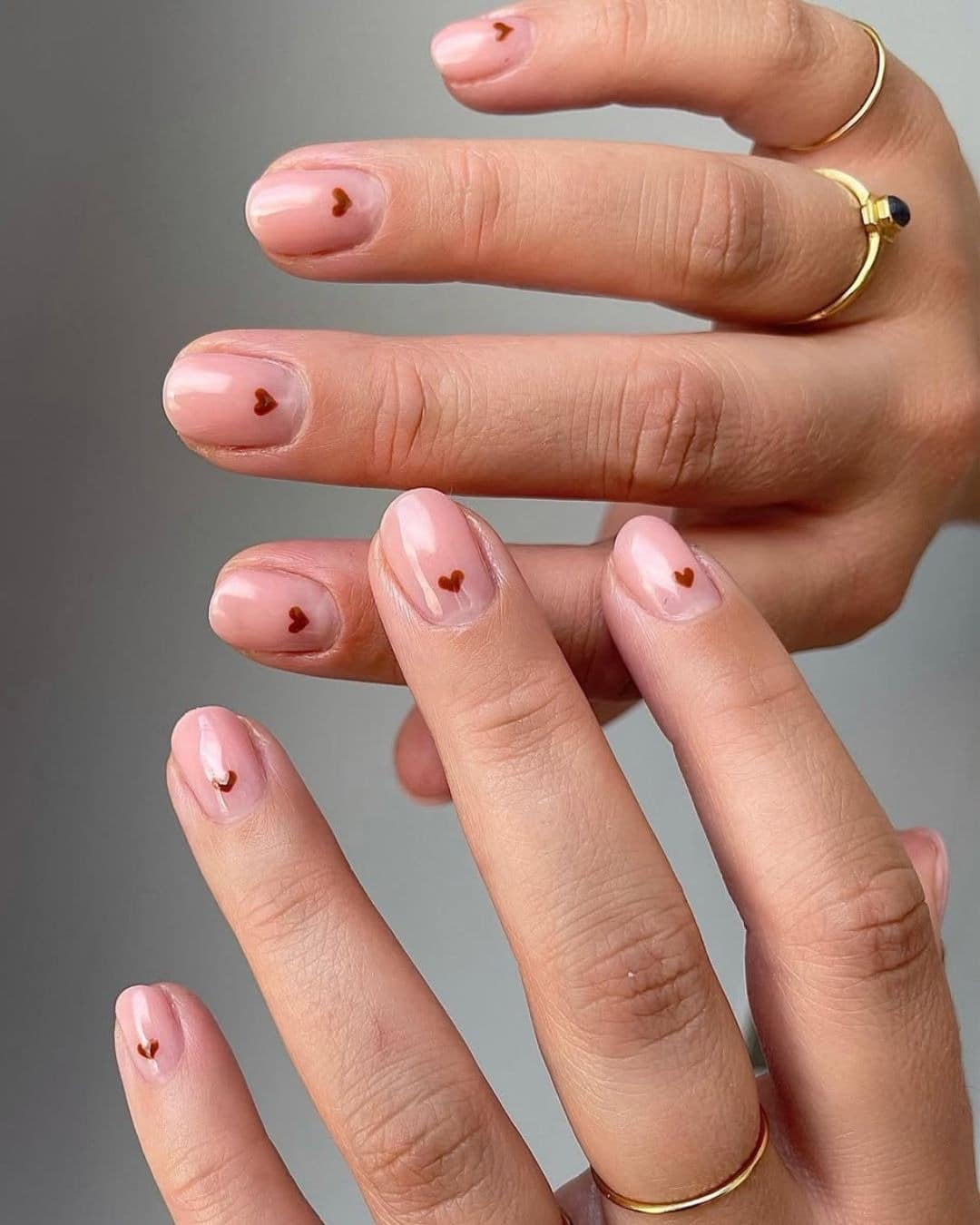 7. Minimal Heart Accent Nails in Sheer Pink and Brown - nail ideas for short nails