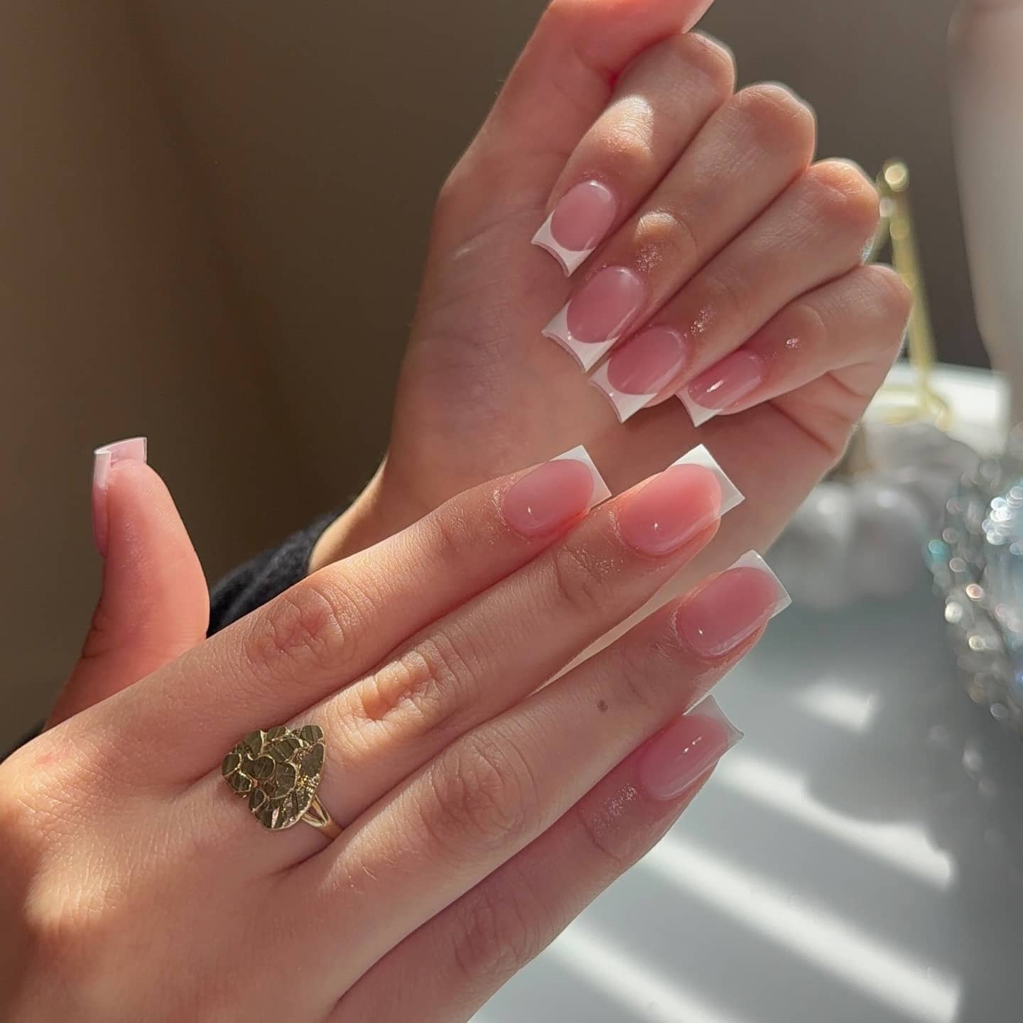 12. Soft Pink Square French Tips with Crisp White Edges - nail ideas for short nails