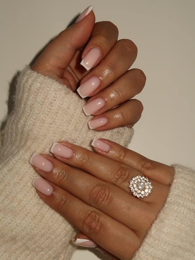 13. Classic Short Square French Nails in Nude Pink and White - nail ideas for short nails