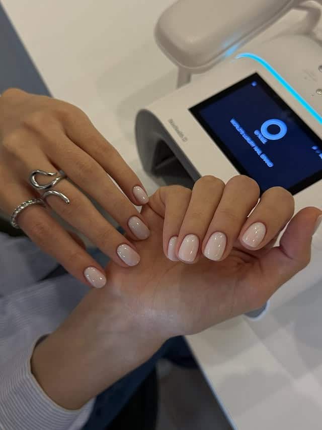 15. Short Rounded Nails in Sheer Milky Pink Gloss - nail ideas for short nails