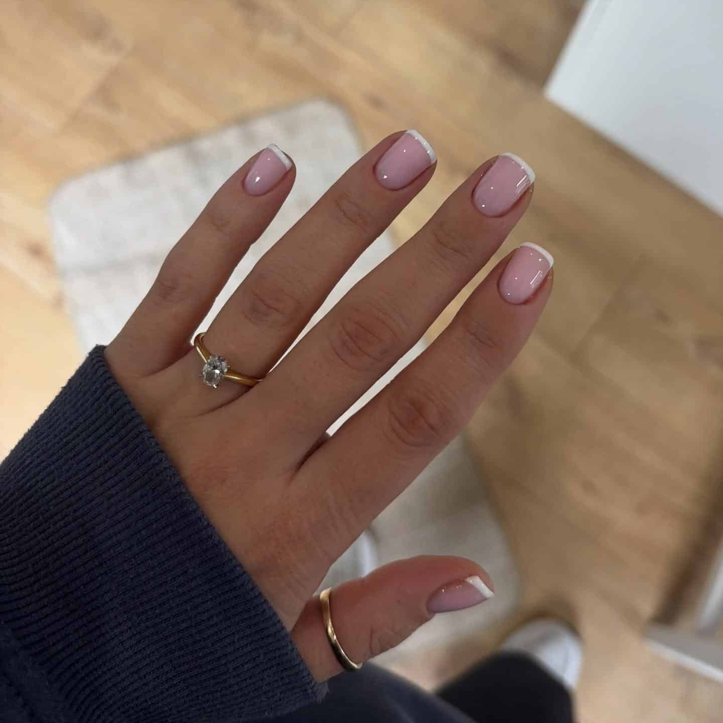19. Short Square French Nails in Sheer Pink and White Micro Tips - nail ideas for short nails