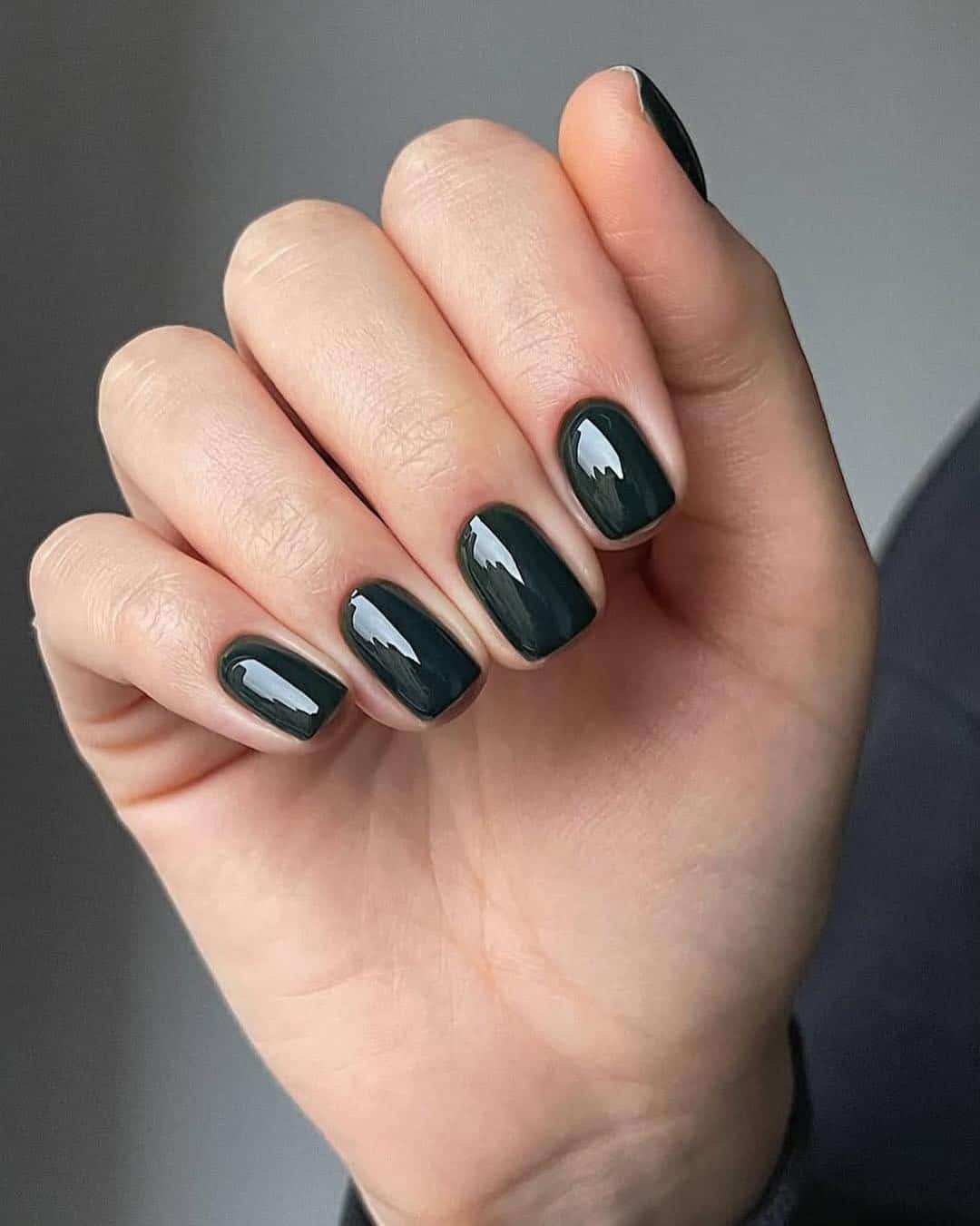 21. Short Square Nails in Deep Forest Green Gloss - nail ideas for short nails