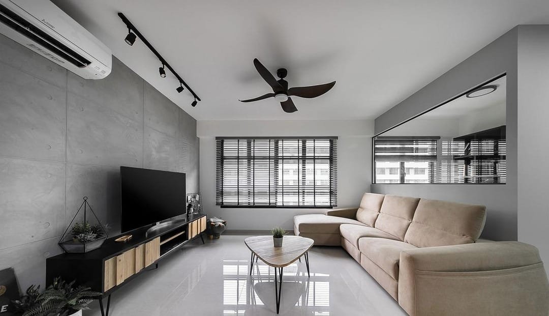 4. Industrial Grey and Black Modern Living Room - grey and black living room ideas