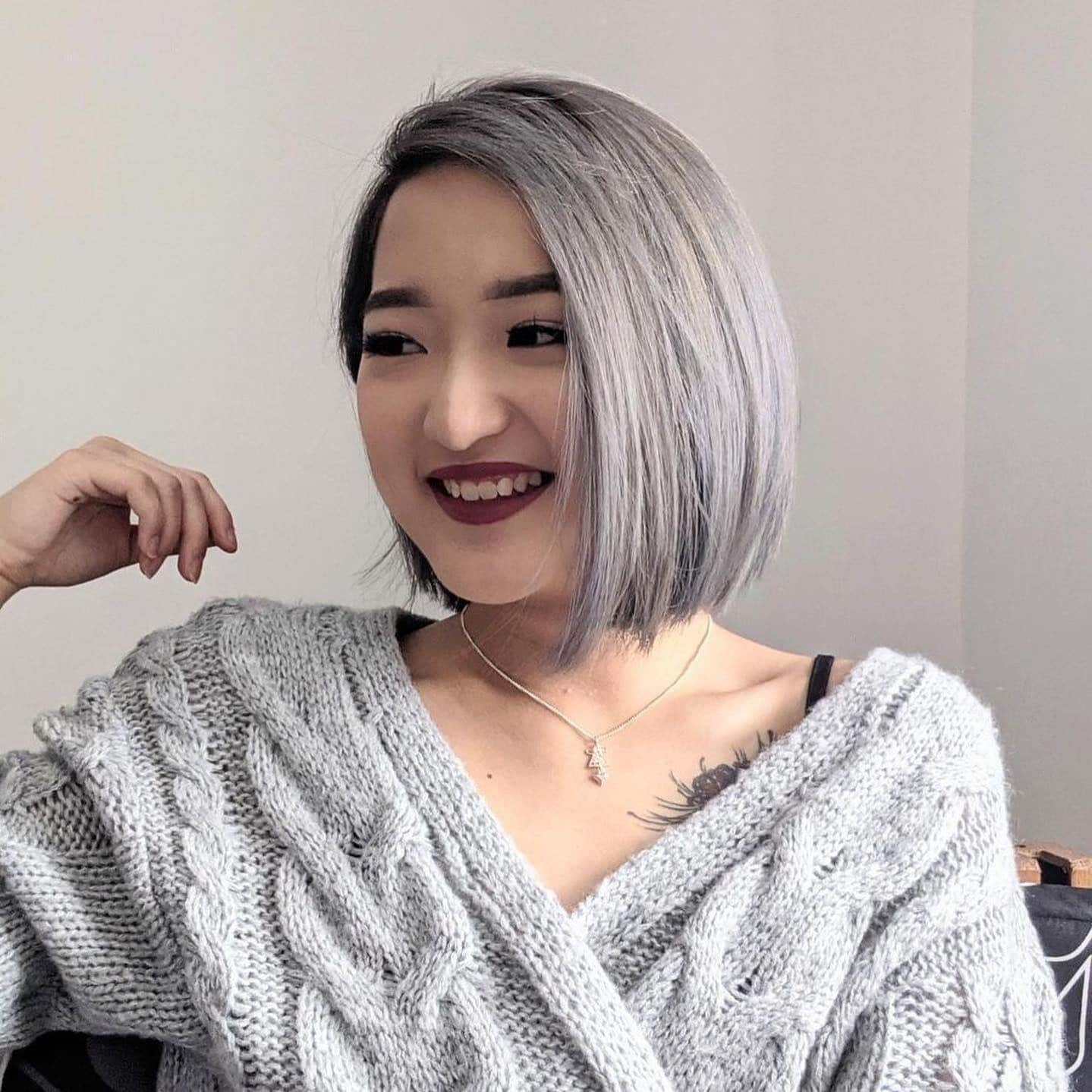 4. Sleek Blunt Bob with Silver Ash Tone - Short Blunt Cut