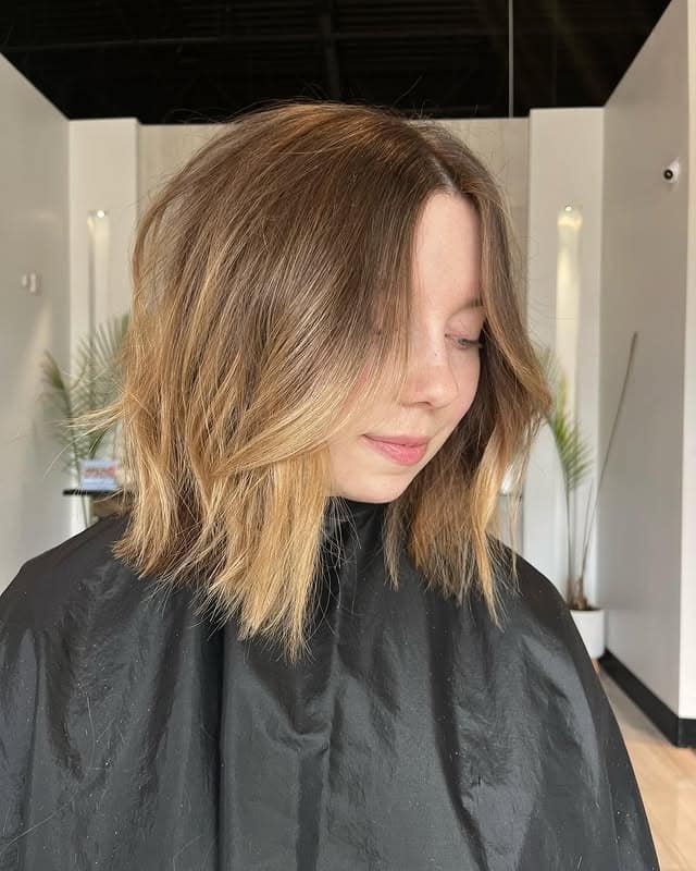 13. Textured Blunt Lob with Soft Bronde Melt - Short Blunt Cut