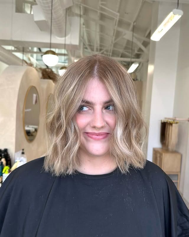 19. Soft Wavy Blunt Lob with Sandy Blonde Balayage - Short Blunt Cut