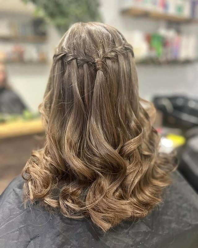 2. Soft Brunette Waterfall Half-Up Style - Waterfall Braid Hairstyles