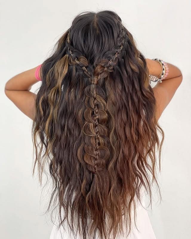 4. Textured Dark Brown Multi-Braid Cascade - Waterfall Braid Hairstyles