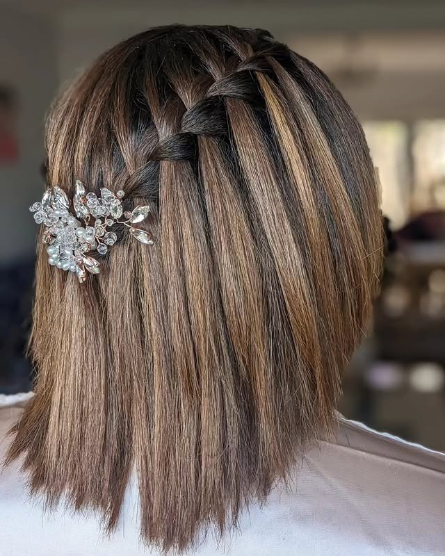 8. Ash Brown Short Hair Waterfall Accent - Waterfall Braid Hairstyles