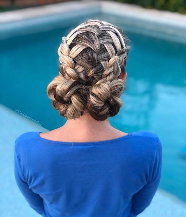 9. Cool-Toned Blonde Braided Updo with Waterfall Elements - Waterfall Braid Hairstyles