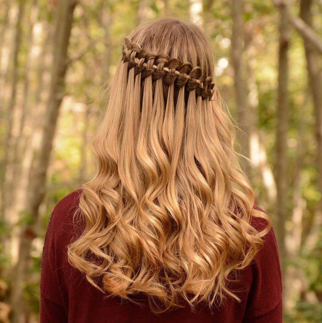 14. Warm Honey Blonde Double Waterfall Braid Waves - Waterfall Braid Hairstyles