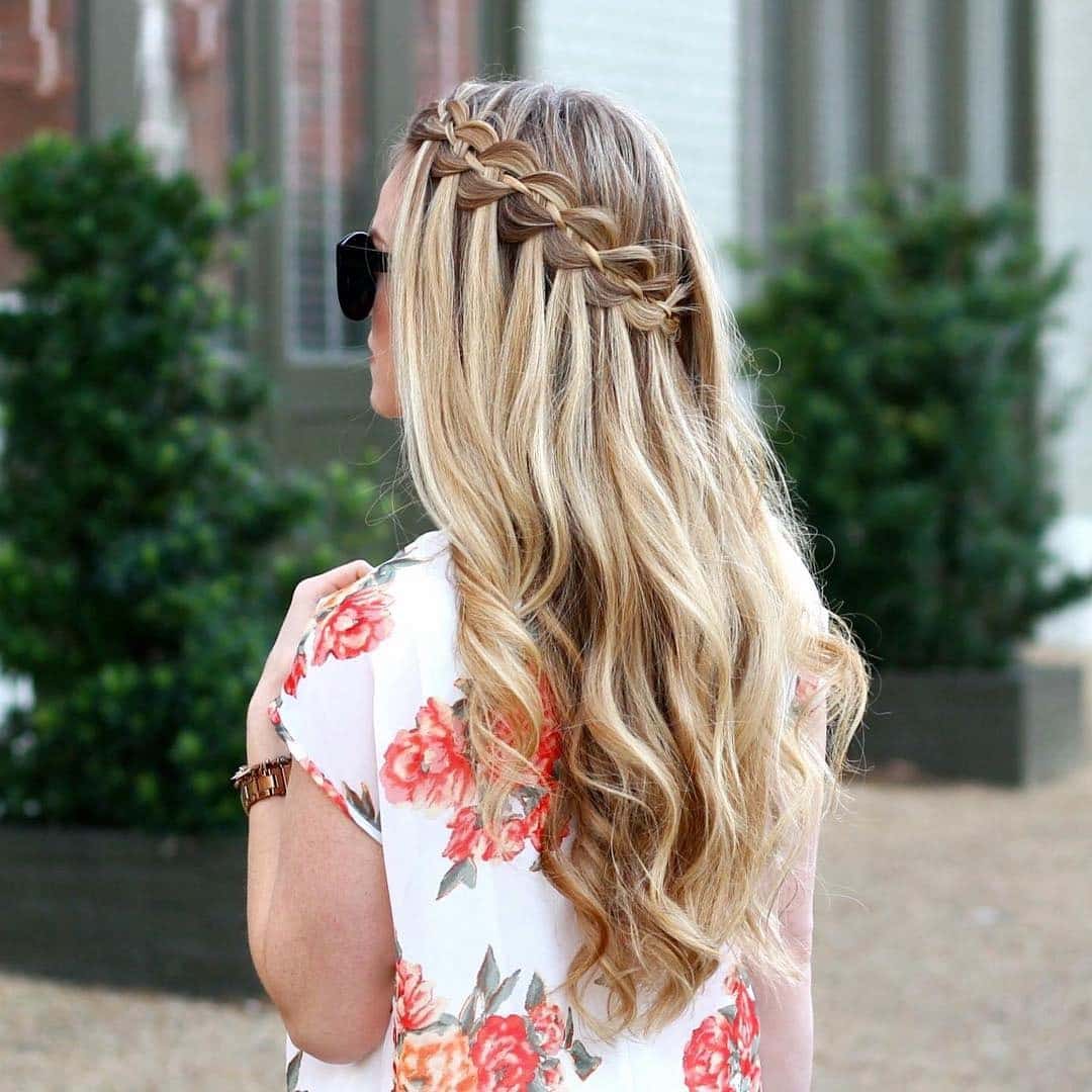 15. Soft Champagne Blonde Side Waterfall Braid - Waterfall Braid Hairstyles