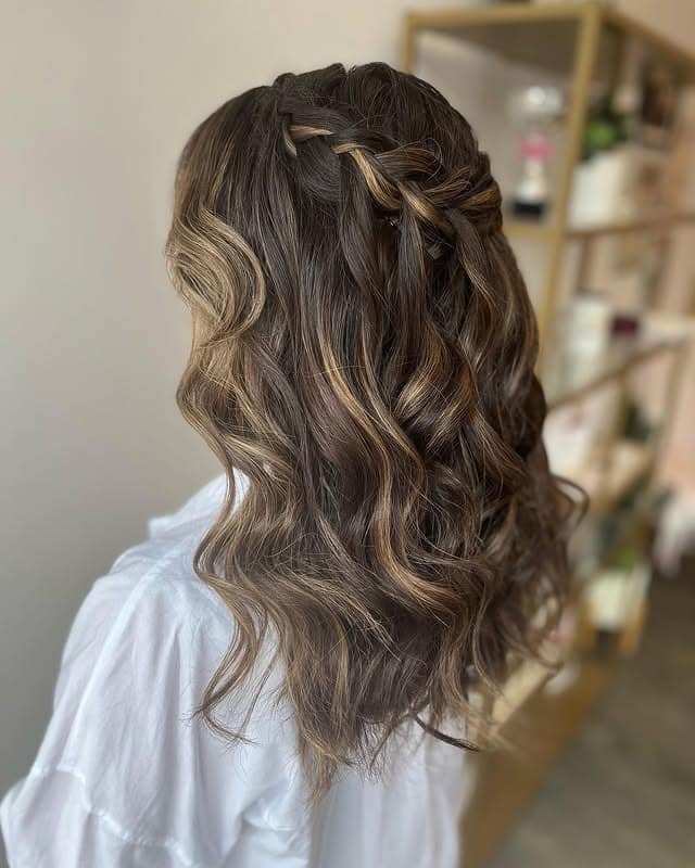 17. Dimensional Brunette Waterfall Braid Waves - Waterfall Braid Hairstyles