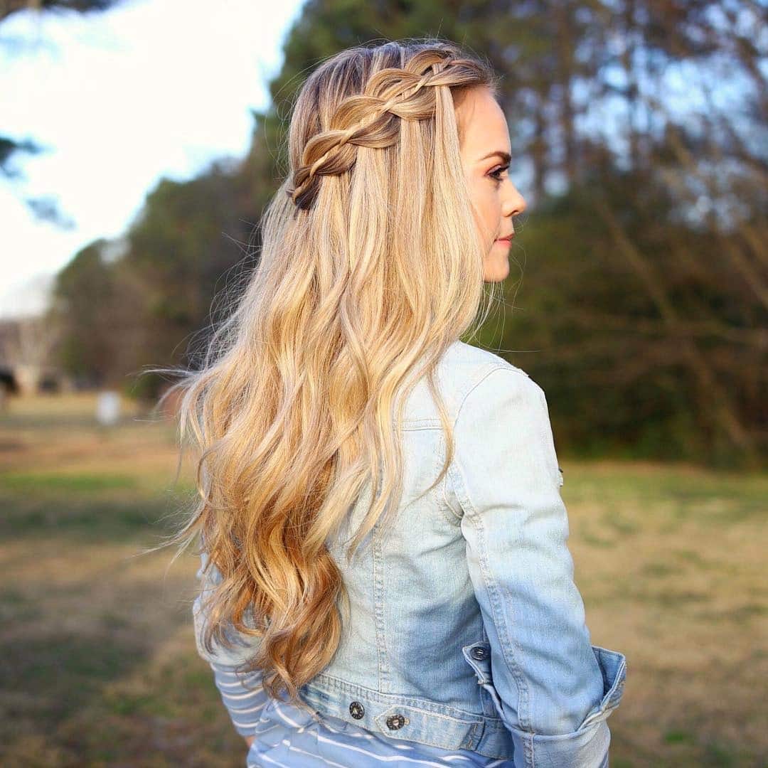 18. Golden Blonde Side Waterfall Braid with Soft Texture - Waterfall Braid Hairstyles