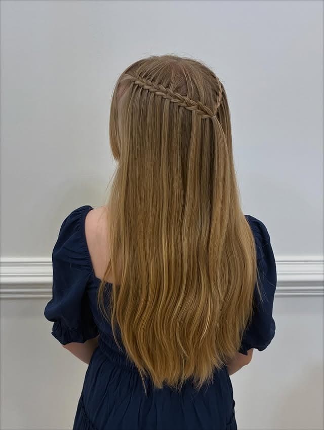 20. Light Golden Brown Minimal Waterfall Accent - Waterfall Braid Hairstyles