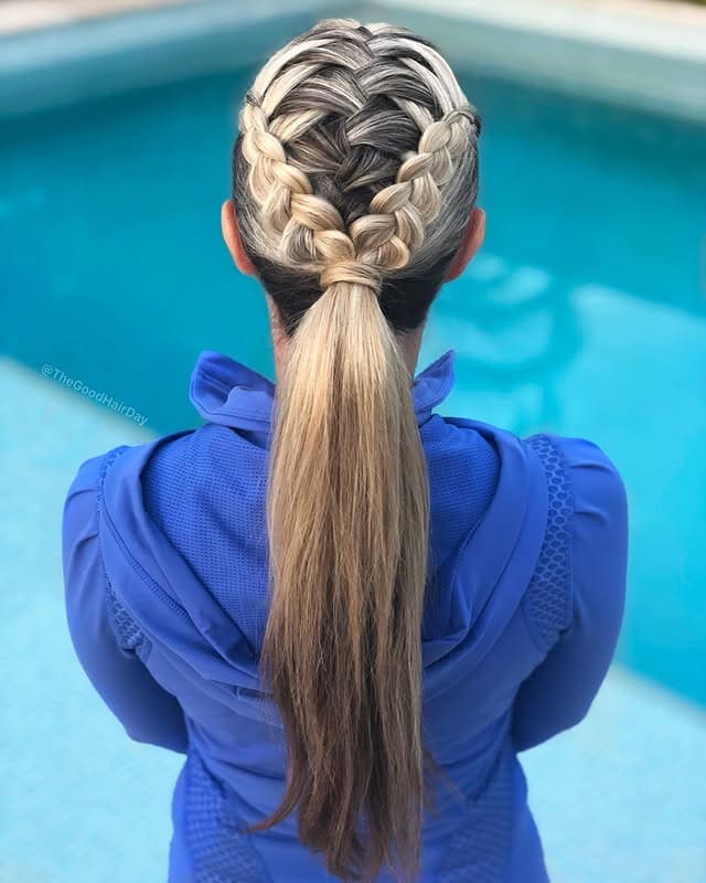22. High-Contrast Blonde Waterfall Braided Ponytail - Waterfall Braid Hairstyles