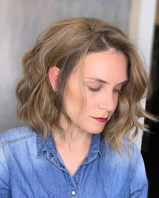 4. Tousled Ash Brown Wavy Lob - Long Layered Bob