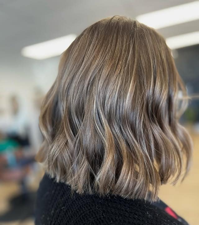 5. Dimensional Beige Blonde Wavy Lob - Long Layered Bob