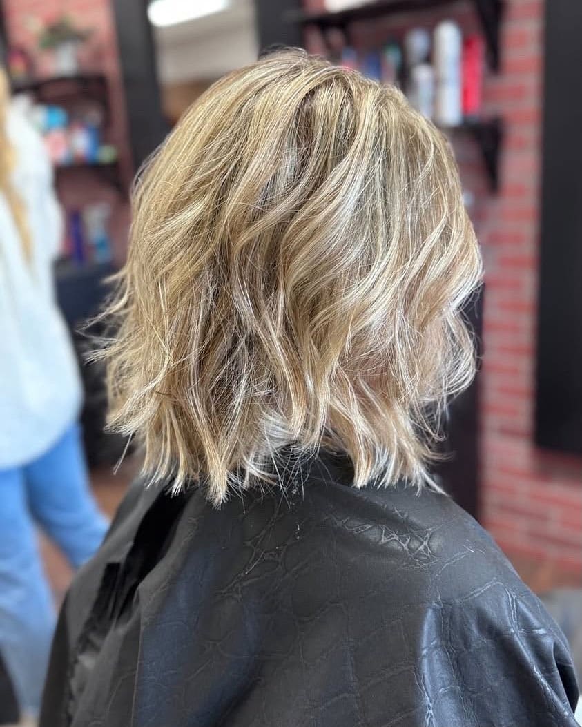 7. Textured Golden Blonde Lob with Soft Waves - Long Layered Bob