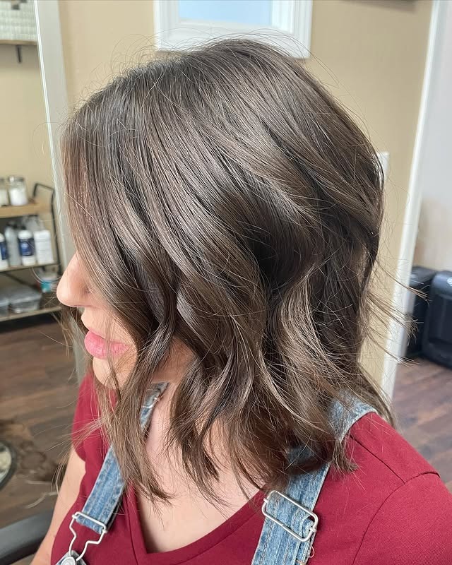 16. Cool Ash Brown Textured Long Bob - Long Layered Bob