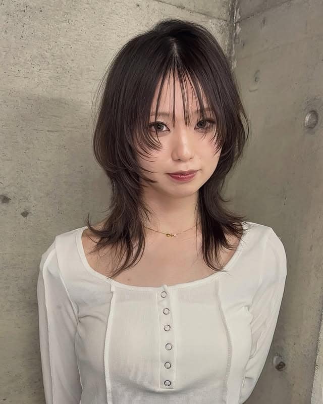 12. Feathered Wolf Cut with Wispy Center Bangs in Dark Chocolate Brown - Wolf Haircuts With Bangs