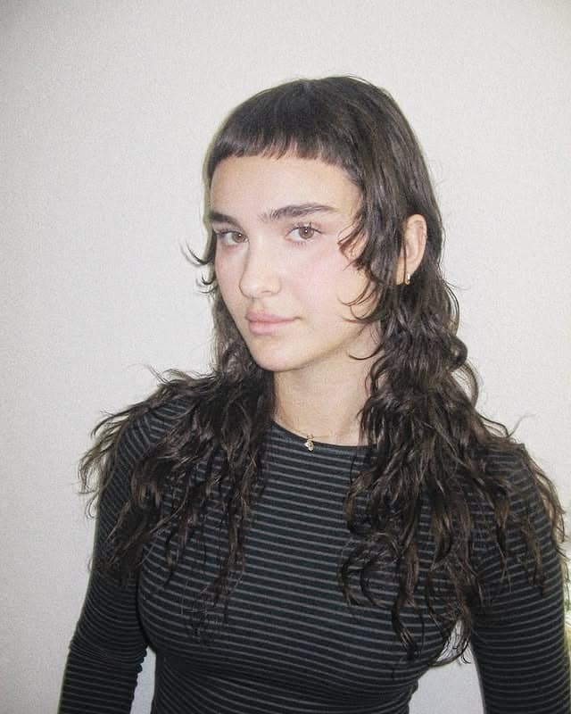 13. Curly Wolf Cut with Micro Fringe in Deep Brunette - Wolf Haircuts With Bangs