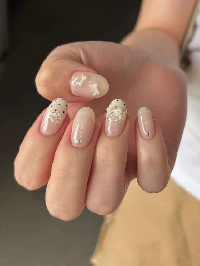 10. Sheer Pink Lace-Inspired Short Nails - very short nail ideas