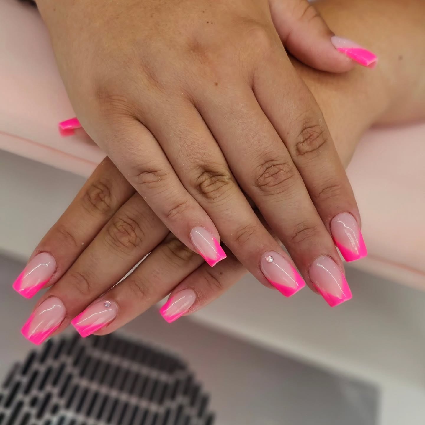 14. Neon Pink Ombre French Tip Nails - very short nail ideas