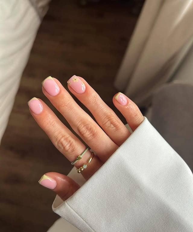 17. Sheer Pink Nails with Yellow Micro French Tips - very short nail ideas