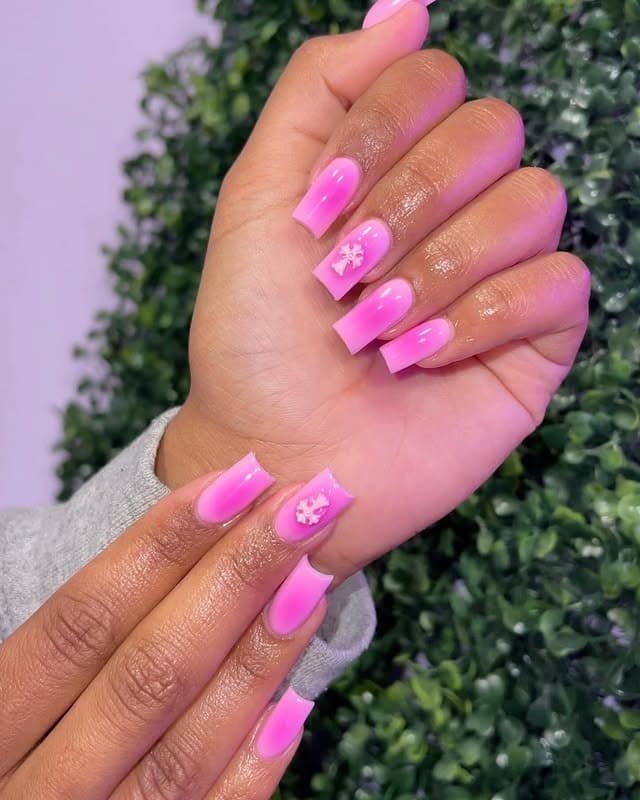 10. Soft Pink Short Square Nails with Floral Accent - pink nail ideas