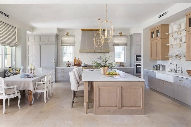 10. Soft Neutral Kitchen with Light Wood and Gold Accents - big kitchen ideas