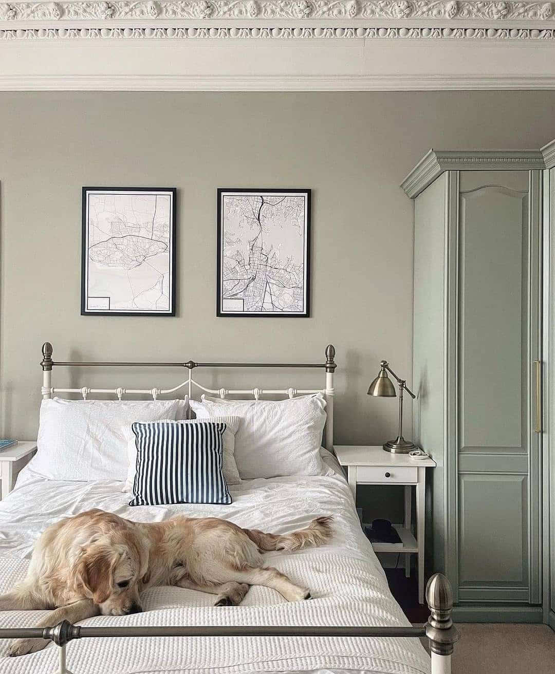 4. Sage Green Walls with Traditional Iron Bed Styling - victorian bedroom ideas