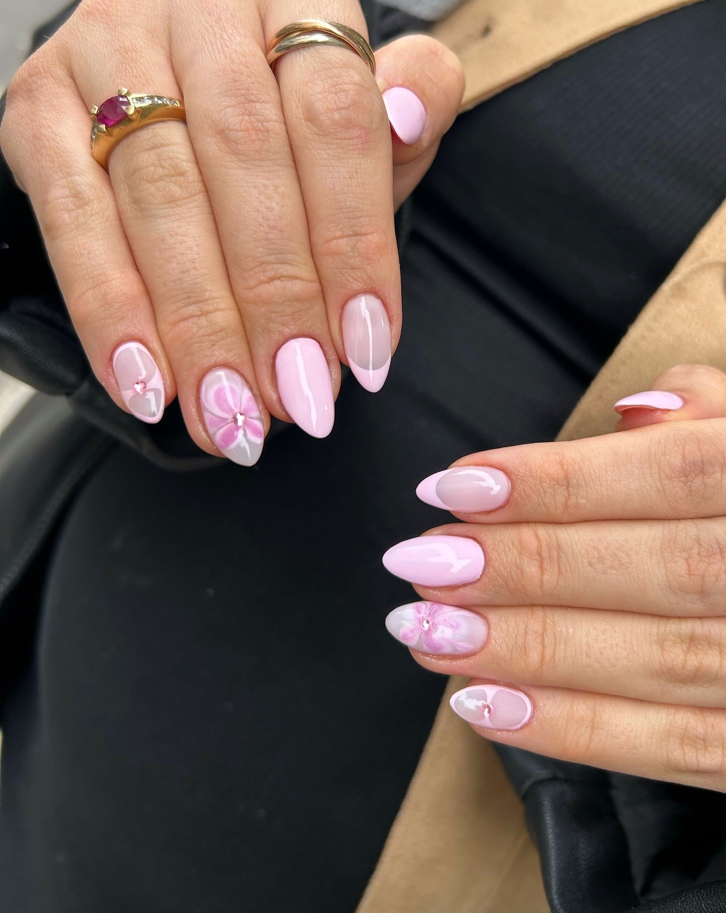 1. Baby Pink Almond Nails with Floral Accent Art - baby pink nail ideas