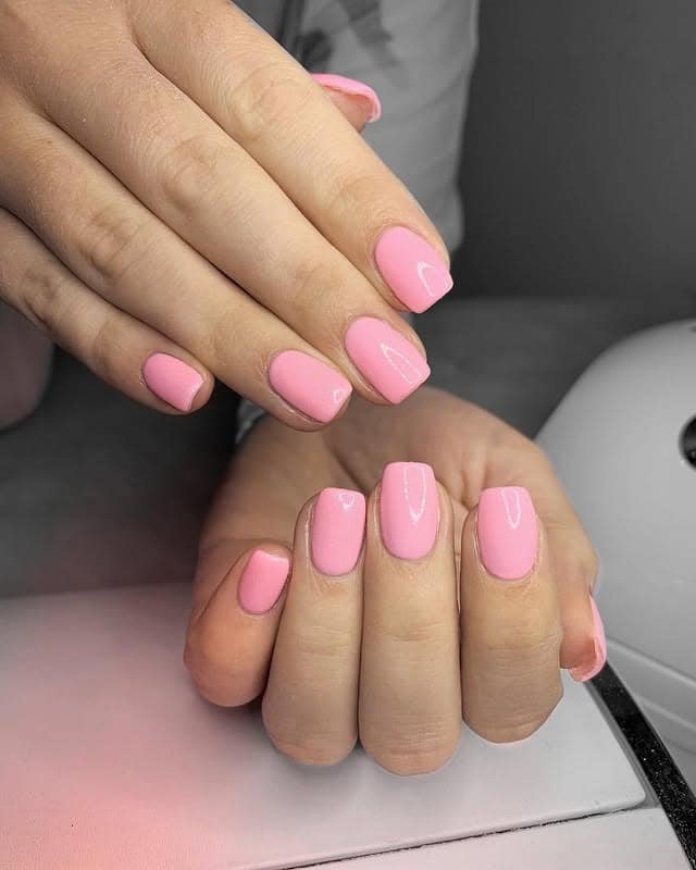 2. Glossy Baby Pink Short Square Nails - baby pink nail ideas