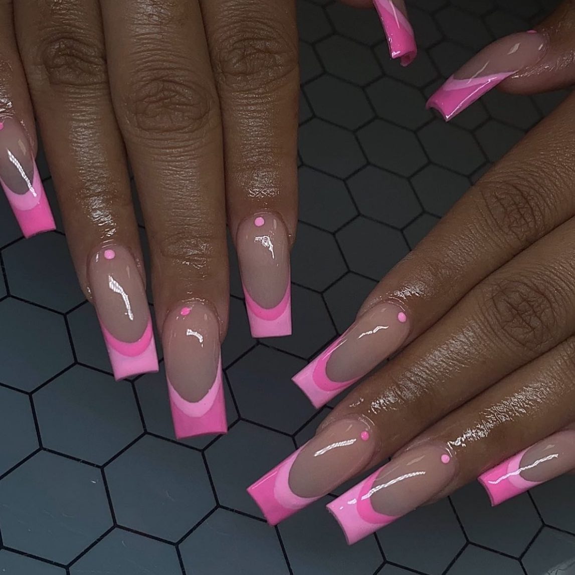 10. Baby Pink Square Nails with Double French Tip Design - baby pink nail ideas