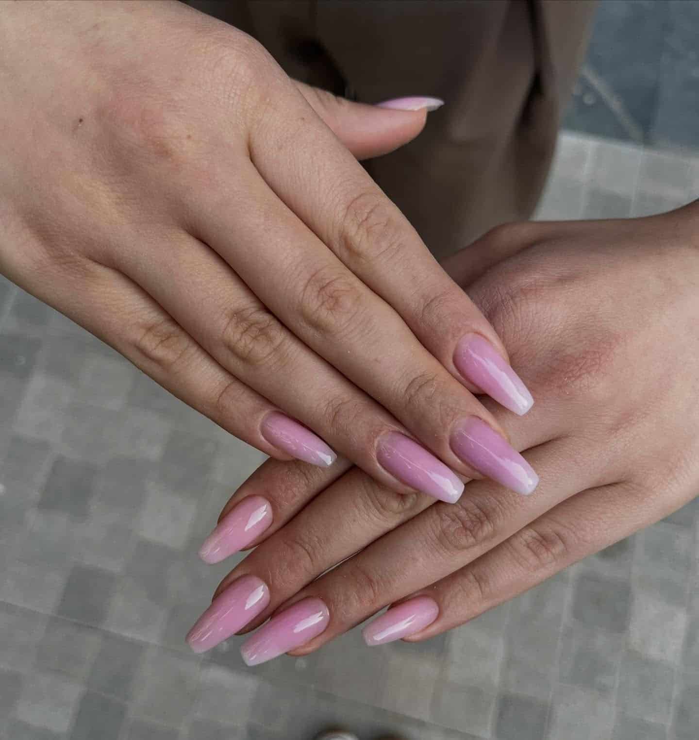 16. Soft Pink Ombre Coffin Nails - baby pink nail ideas