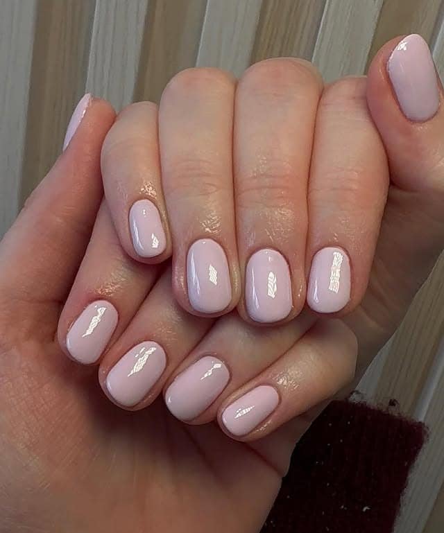 17. Milky Baby Pink Short Rounded Nails - baby pink nail ideas