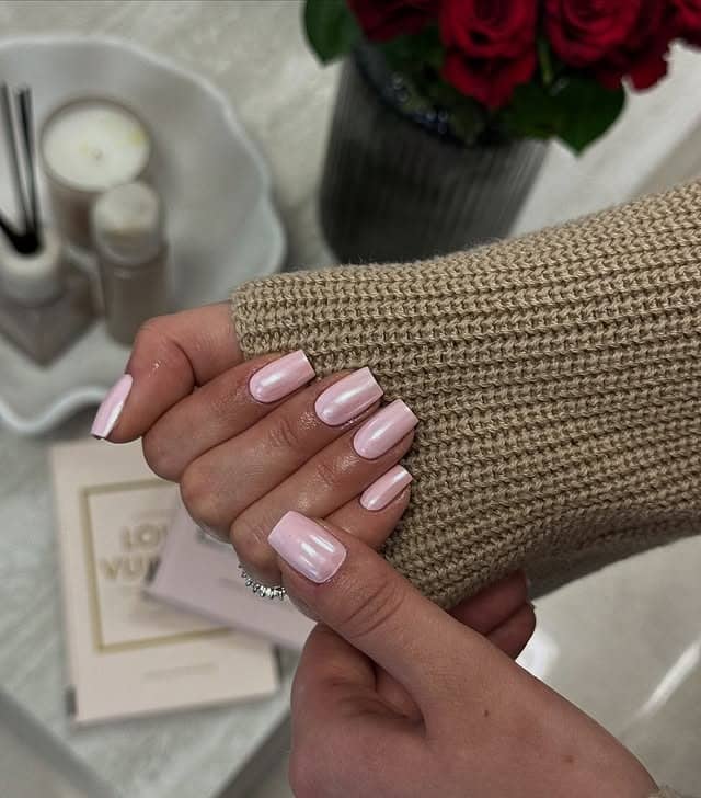18. Baby Pink Short Square Nails with Gloss Finish - baby pink nail ideas