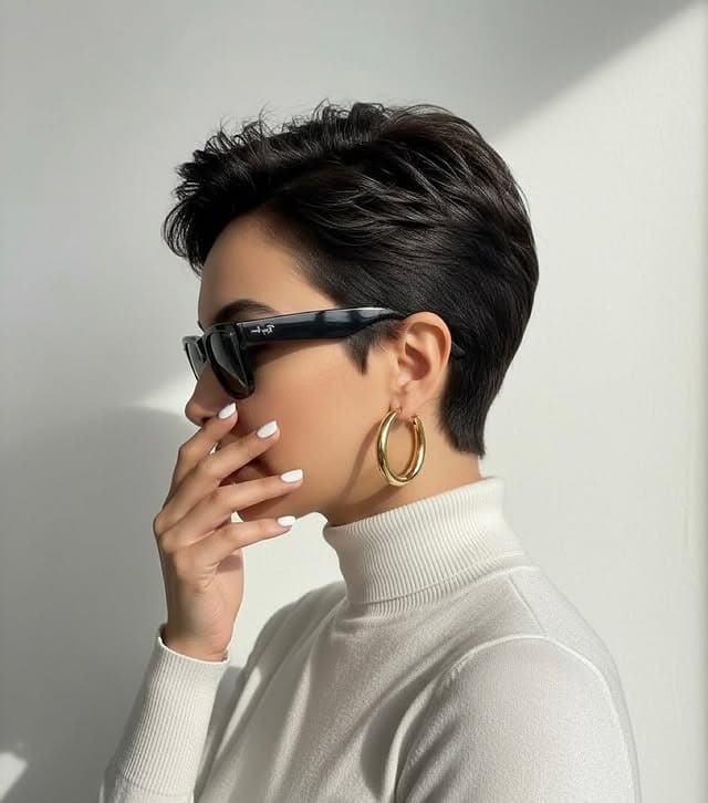 19. Polished Dark Brunette Classic Pixie - Wispy Pixie Hairstyles