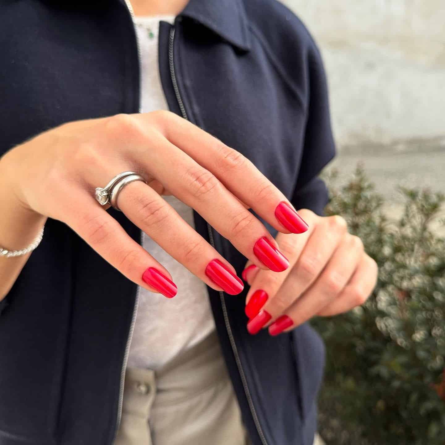 7. Bright Red Square Nails with Soft Shine - red nail ideas