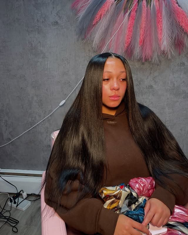 4. Long Middle Part Silky Straight Deep Brown Black - Middle Part Hairstyles