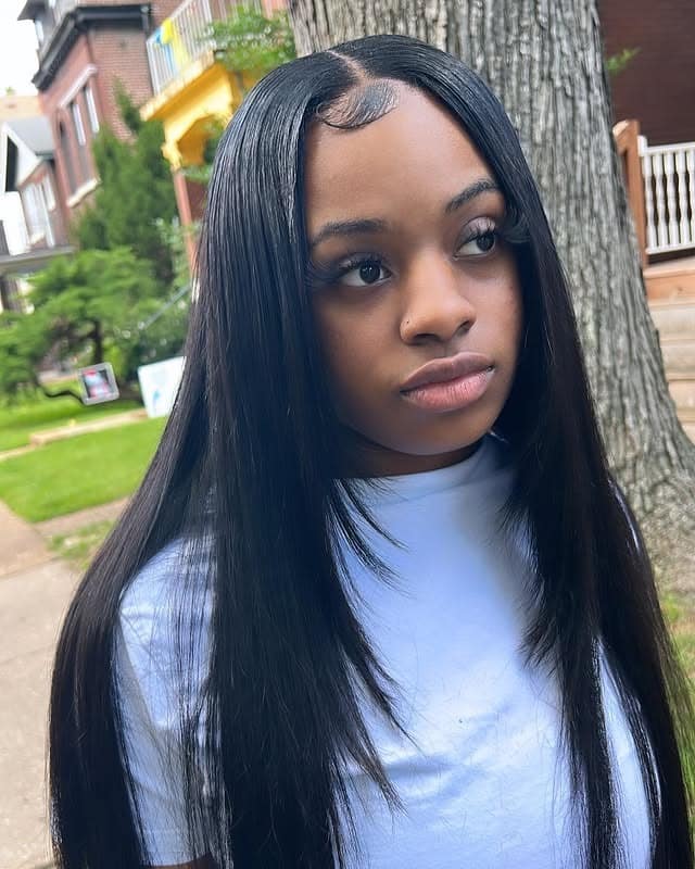 10. Soft Middle Part Straight Natural Black Finish - Middle Part Hairstyles